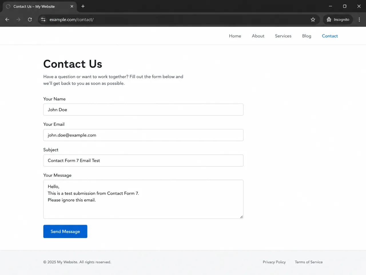 Contact Form 7 test message before submission