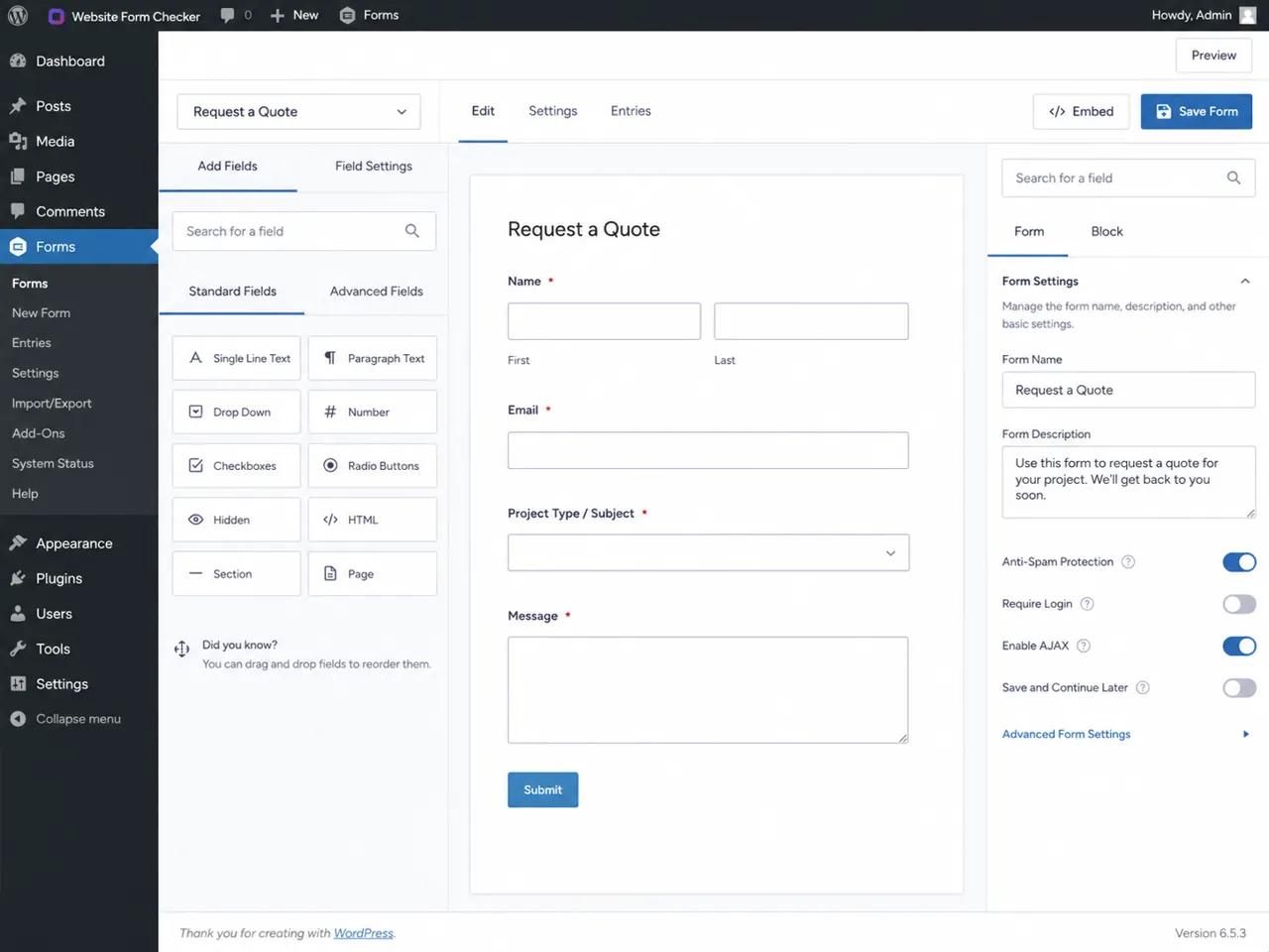 Check the Gravity Forms builder before editing notification settings.
